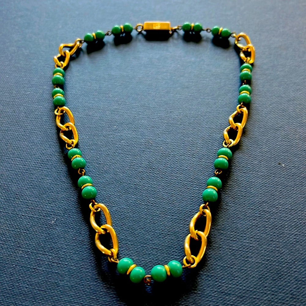 LG vintage, gold tone, chain, and turquoise beads.